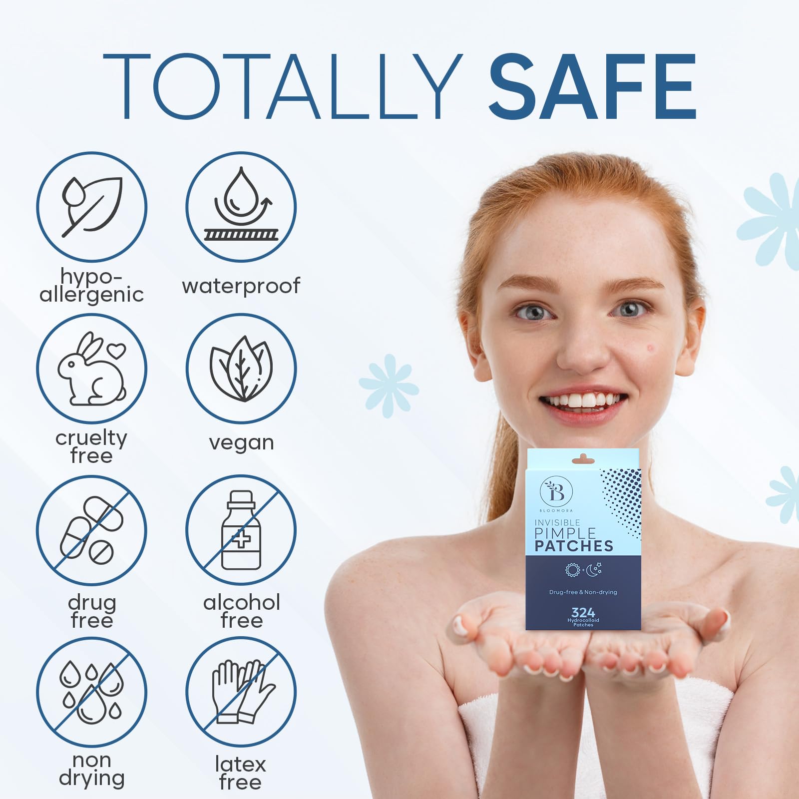 BLOOMORA Invisible Pimple Patches (324 Count) - Hydrocolloid Acne Spot Treatment - Zit Patches for Face - Acne Treatment for Face - S/L Sizes